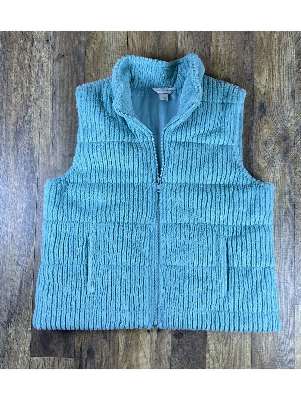 Christopher & Banks Soft Fuzzy Furry Lined Vest Medium Teal Cottagecore Cottage